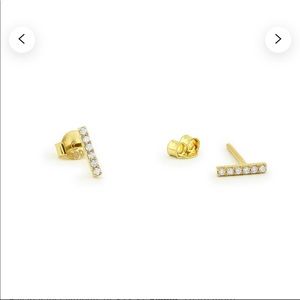 Diamond Bar Stud Earrings in 14k Solid Yellow Gold